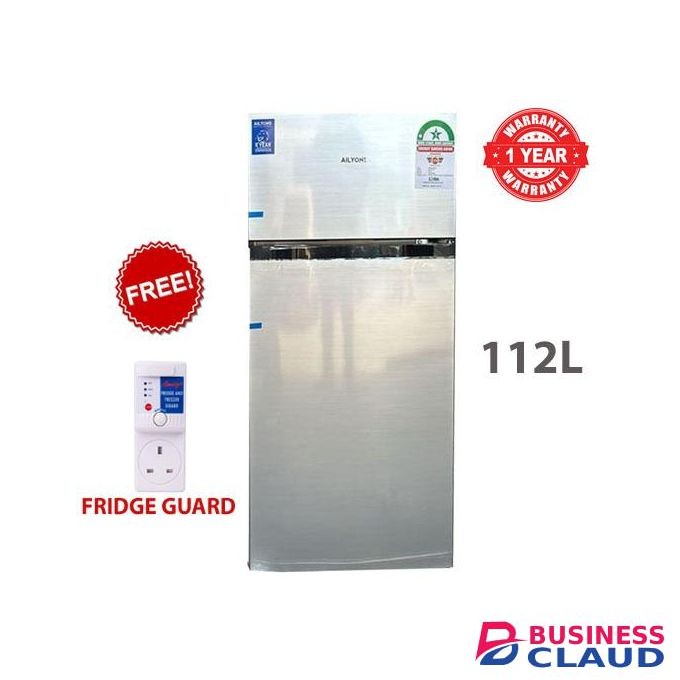 AILYONS 112L Double Door Fridge – Fast Cooling – Low Power – Silver Finish+Free Guard