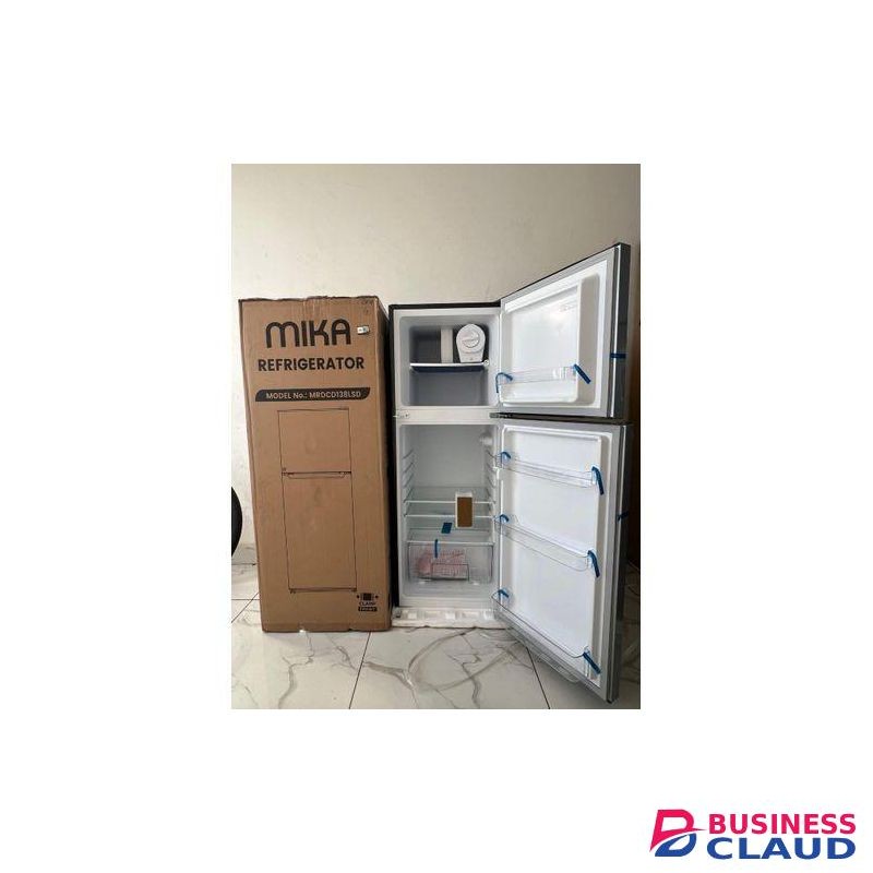 Mika Fridge, 138L, 2 Door Top Mount Freezer, Defrost (Direct Cool), Line Silver Dark
