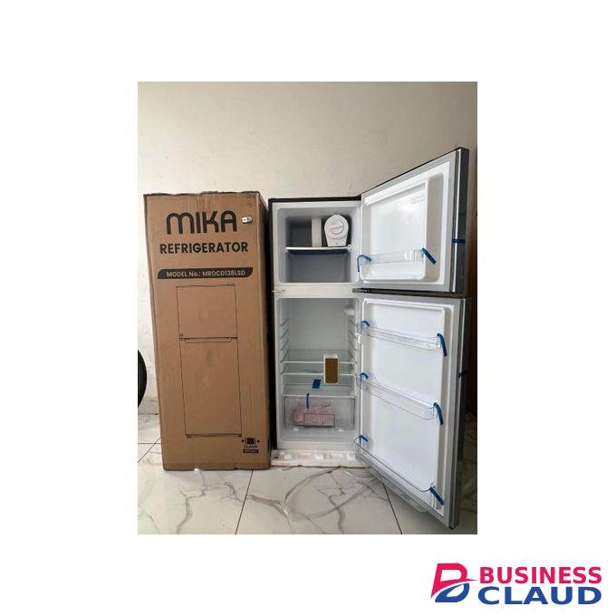 Mika Fridge, 138L, 2 Door Top Mount Freezer, Defrost (Direct Cool), Line Silver Dark