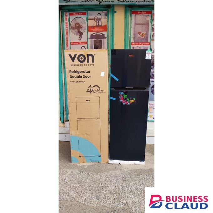 VON 247L No Frost Double Door Fridge with Electronic Control, 5 Year Warranty, Dark Inox