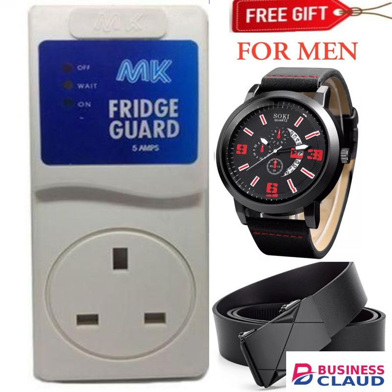MK FRIDGE GUARD // FRIDGE GUARD FOR FRIDGE & DEEP FREEZER – PROTECTS COMPRESSOR FROM LOW And HIGH VOLTAGE & POWER SURGES + LUXURY BELT + LUXURY WATCH