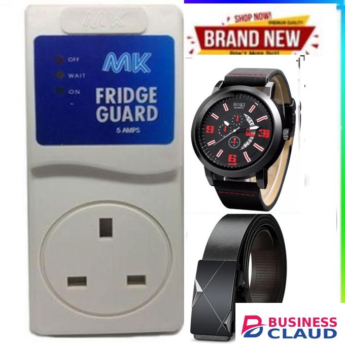 MK BEST FRIDGE GUARD FOR FRIDGE & DEEP FREEZER – PROTECTS COMPRESSOR FROM LOW VOLTAGE & POWER SURGES + LUXURY WATCH AND BELT