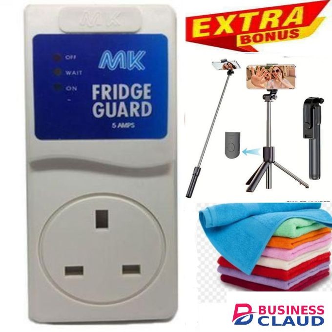 MK FRIDGE GUARD FOR FRIDGE & DEEP FREEZER – PROTECTS COMPRESSOR FROM LOW VOLTAGE & POWER SURGES + TRIPOD STAND AND FACE TOWEL