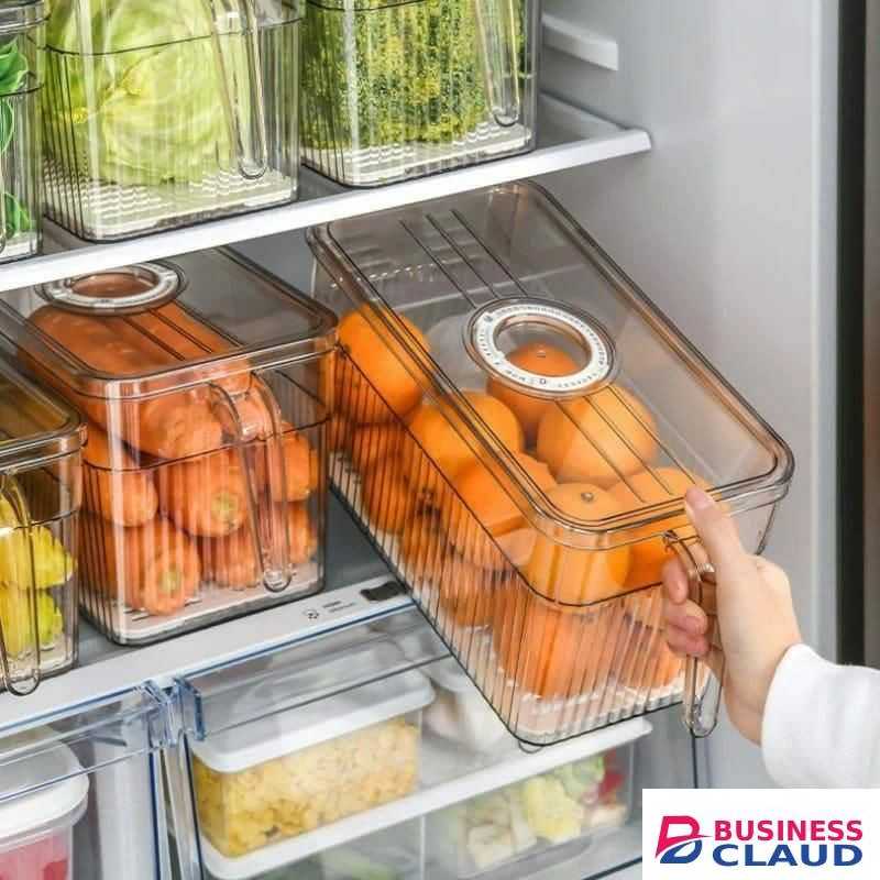 Fridge Storage Containers 3L Transparent Food Organizer with Handle and Built-In Draining Board, Eco-Friendly Non-Toxic Acrylic, Multipurpose Kitchen Fridge Storage Solution
