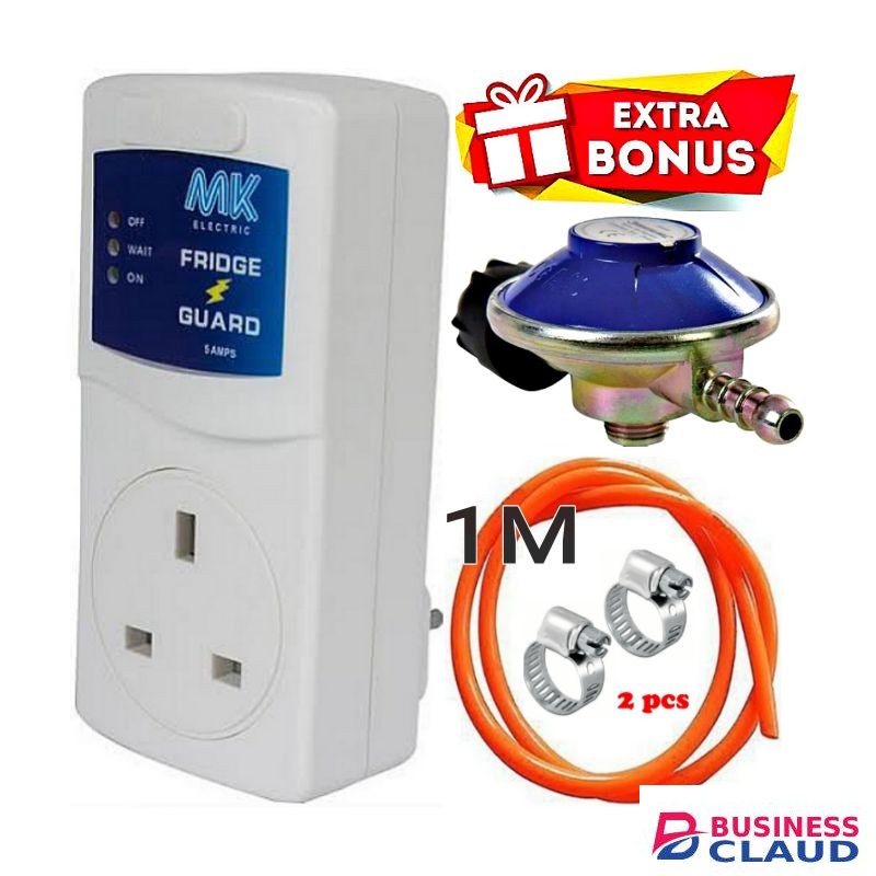 MK Fridge Guard Power Protector For VON VART-18DMY, Double Door Fridge + EXTRA BONUS Gas Regulator 6KG ,PIPE, Safety Clips
