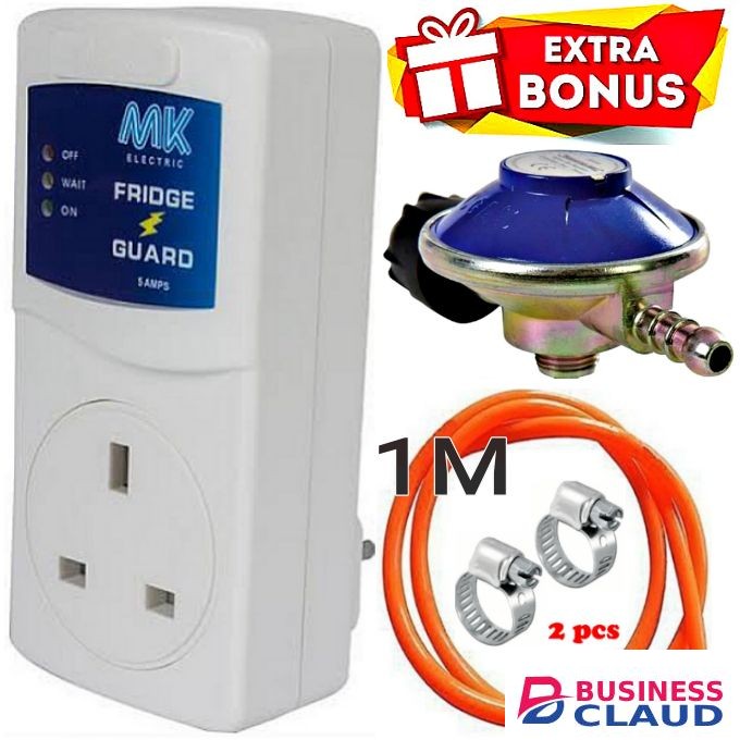 MK Fridge Guard Power Protector For VON VART-18DMY, Double Door Fridge + EXTRA BONUS Gas Regulator 6KG ,PIPE, Safety Clips