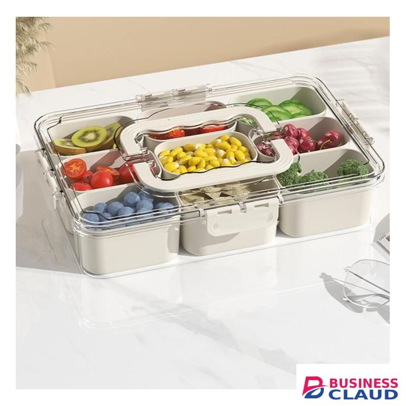 Sealed snack container with 9 compartments for kitchen refrigerator storage