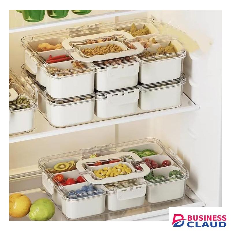 Sealed snack container with 9 compartments for kitchen refrigerator storage