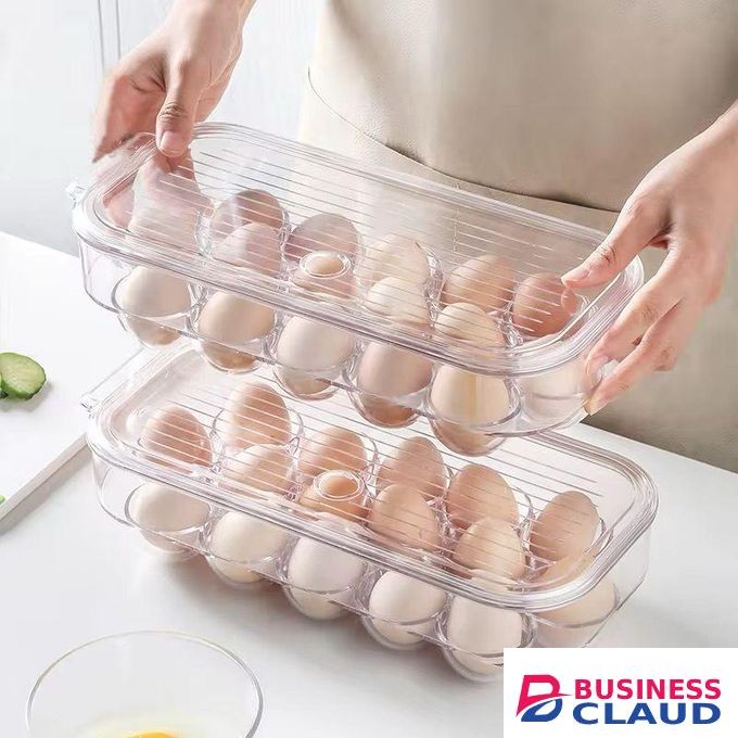 Set of 2 Clear Acrylic Egg Holders with Handle and Lid, 16 Grid Stackable Refrigerator Organizer, Fresh-Keeping Storage Containers