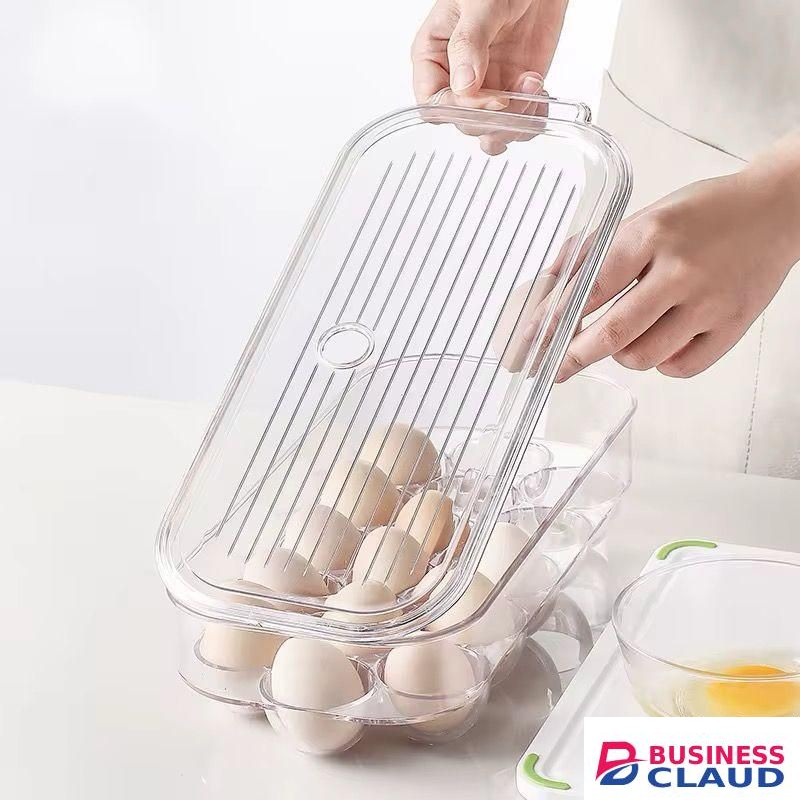 Set of 2 Clear Acrylic Egg Holders with Handle and Lid, 16 Grid Stackable Refrigerator Organizer, Fresh-Keeping Storage Containers
