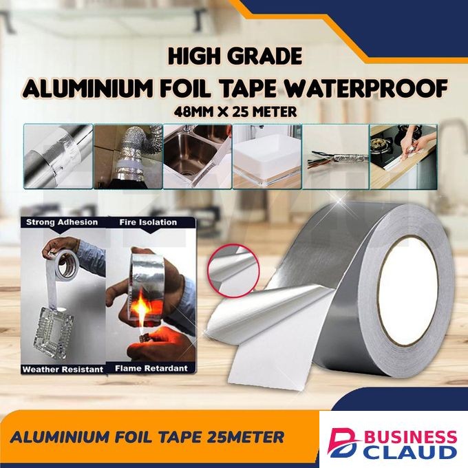 Asmaco Aluminium Foil Tape Heat Resistant Strong Stickiness Pipes Refrigerator Repairing Waterproof Silver