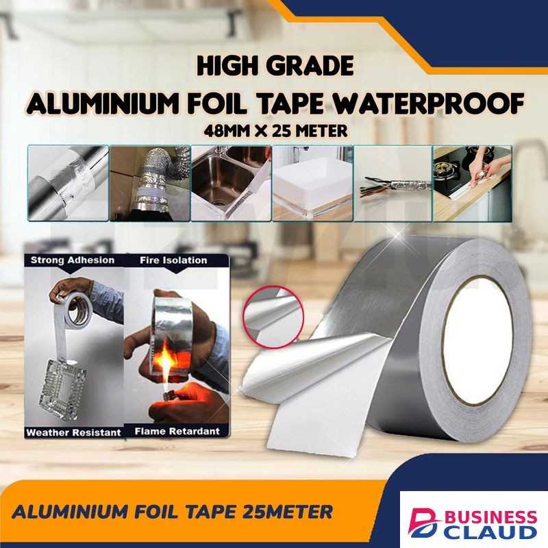Asmaco Aluminium Foil Tape Heat Resistant Strong Stickiness Pipes Refrigerator Repairing Waterproof Silver