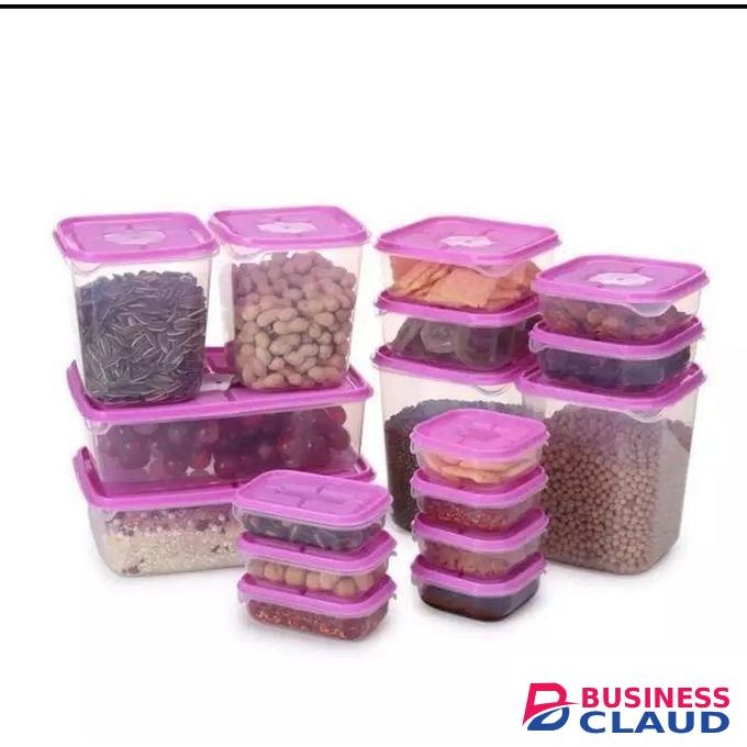17 pieces sets Fresh-keeping Food Box Set Refrigerator Plastic Sealed Cans /Lunch Boxes Preservation Transparent Sealed Container Jars - PINK