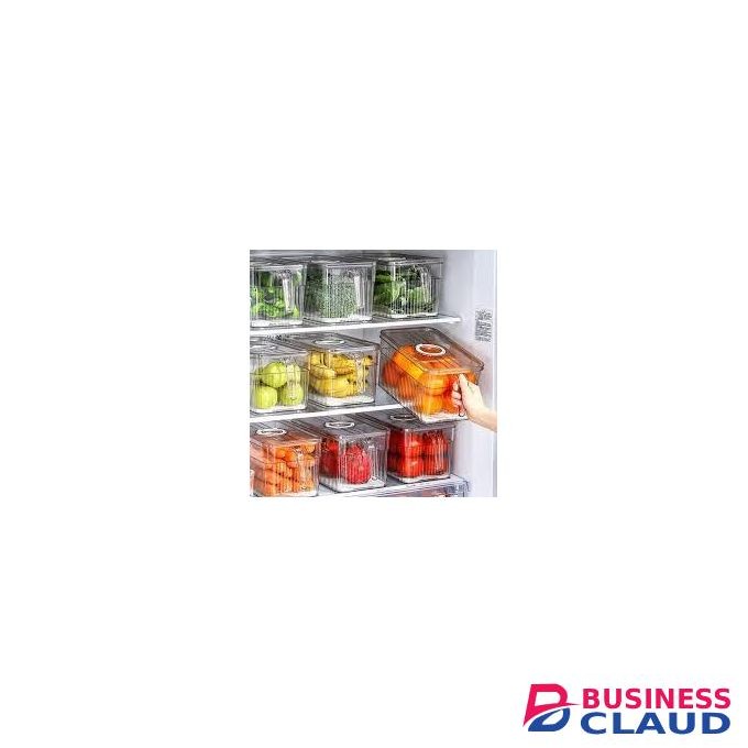 Refrigerator Vegetable & Fruit Storage Box with Lid - PET Food Grade Crisper Container with Drainage & Time-Keeping Function