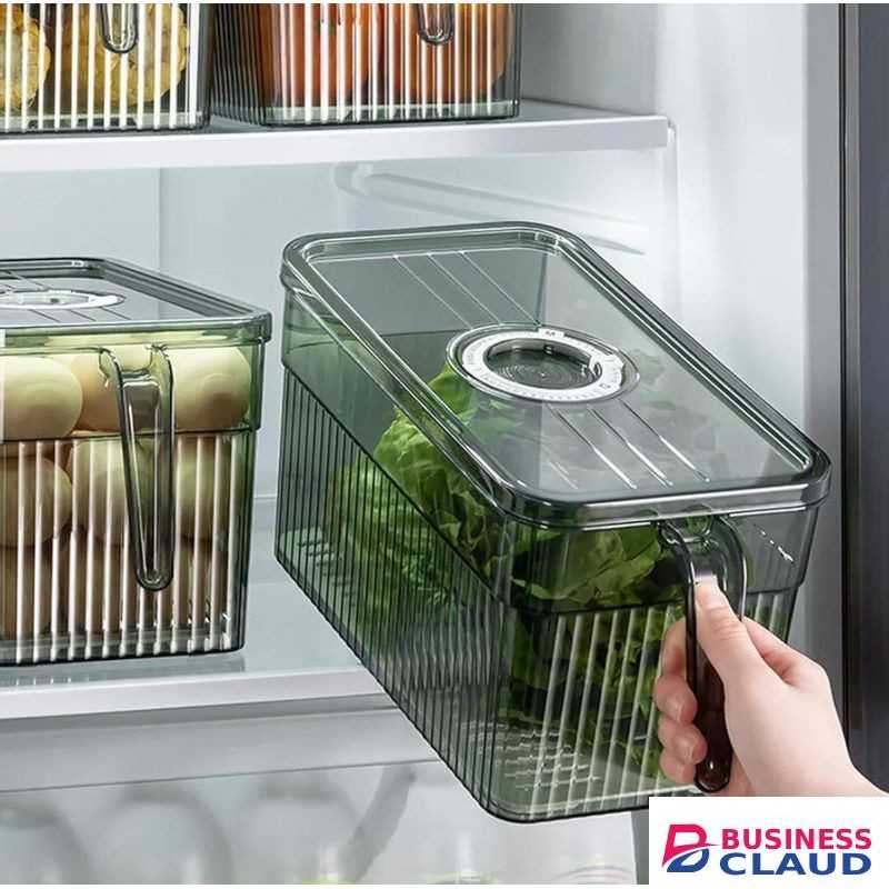 1PC- Big Size - 4Litres / Refrigerator Organizer / Clear Acrylic Storage Food Container / Cereals Storage Container With Handle & Draining Tray