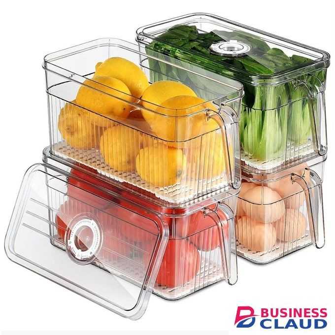 1PC- Big Size - 4Litres / Refrigerator Organizer / Clear Acrylic Storage Food Container / Cereals Storage Container With Handle & Draining Tray