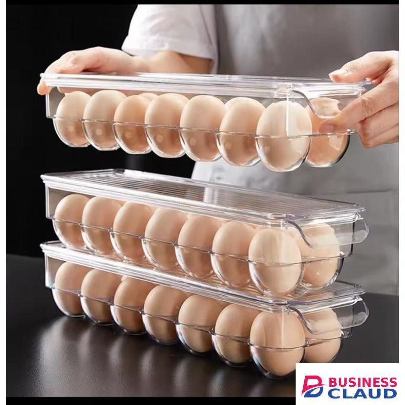 14pc Acrylic Egg Holder – Durable Transparent Plastic Storage Tray for Refrigerator & Kitchen Counter – Stackable, Space-Saving, BPA-Free Design with Lid – Holds 14 Eggs Securely