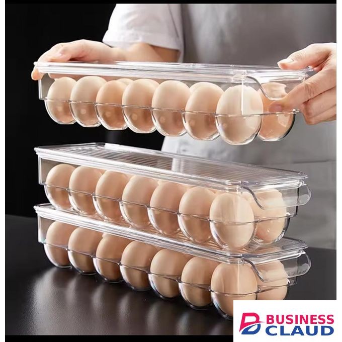 14pc Acrylic Egg Holder – Durable Transparent Plastic Storage Tray for Refrigerator & Kitchen Counter – Stackable, Space-Saving, BPA-Free Design with Lid – Holds 14 Eggs Securely