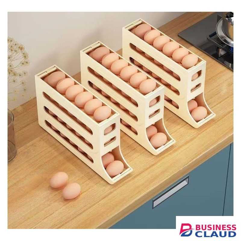 4 Layer Rolling Egg Dispenser Rack Holder Storage Tray for Kitchen Refrigerator Countertop Space Saving Design Holds 30 Eggs Fresh and Easily Accessible