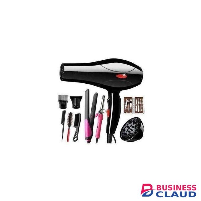 Canye 12 Ppcs Hair Dryer Blow Dryer Hair Tools- Flat iron, tongs, manicure set, combs, curls