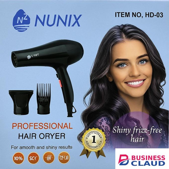 Nunix Professional Hair Dryer 19 Heat, 2 Attachments, Frizz free Salon
