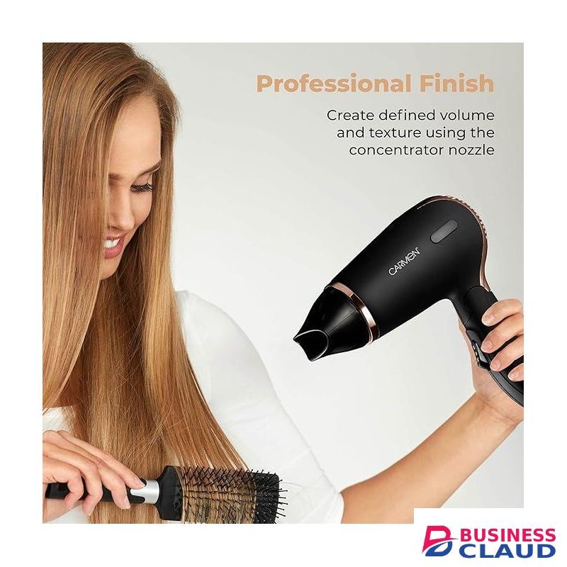 Carmen Noir Lightweight Travel Hair Dryer with Concentrator Nozzle and Foldable Handle