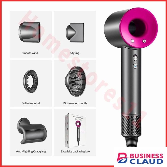 Professional Leafless Hair Dryer 3 Speed Temperature Control with 6 Pieces Accessories