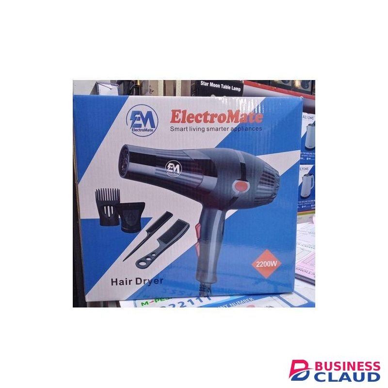 ElectroMate 2200w Professional Hair Dryer Blow-dry, With 3 Speed & 2 Temperature Settings