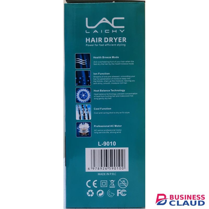 Lac LAICHY Hair Dryer, model L-9010.Fast and efficient styling.Cold or hot blower