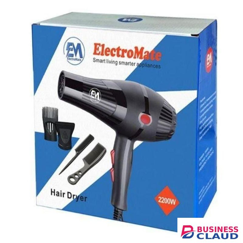 ElectroMate EM Hair Dryer Blowdry 2200W Professional Salon Hairdryer with Fast Drying, Heat & Speed Control, Lightweight Design for Home Use