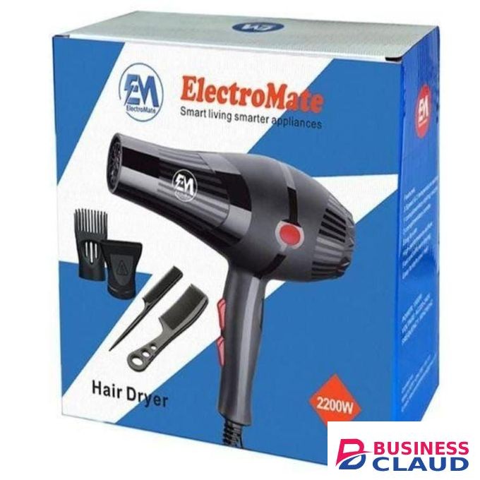 ElectroMate EM Hair Dryer Blowdry 2200W Professional Salon Hairdryer with Fast Drying, Heat & Speed Control, Lightweight Design for Home Use