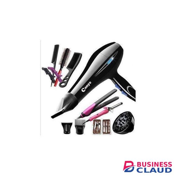 Canye Turbo Commercial Hair Blow Dryer For African Hair- Flat Iron, Tongs, Manicure Nails Set, Combs, Curl And Hairs Accessories