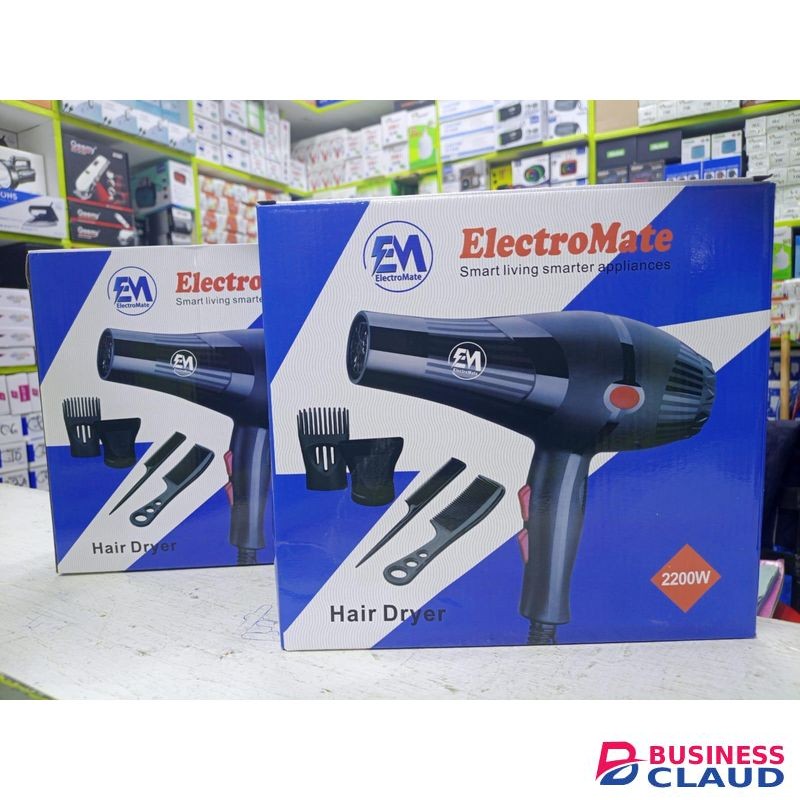 ElectroMate EM Blowdry 2200W Professional Hair Dryer for Fast Drying, Salon-Quality Styling, Lightweight Design, Overheat Protection, Multiple Heat & Speed Settings