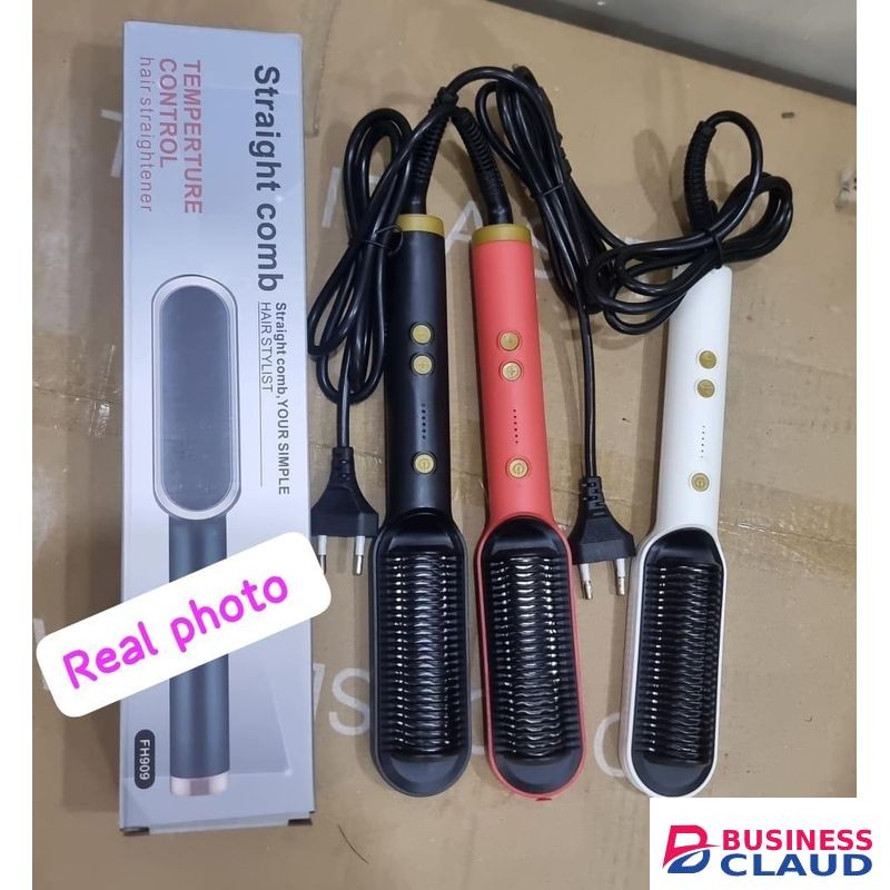 Professional Hot Air Hair Brush with Temperature Control - 3-in-1 Electric Hair Dryer, Straightener & Volumizer for All Hair Types