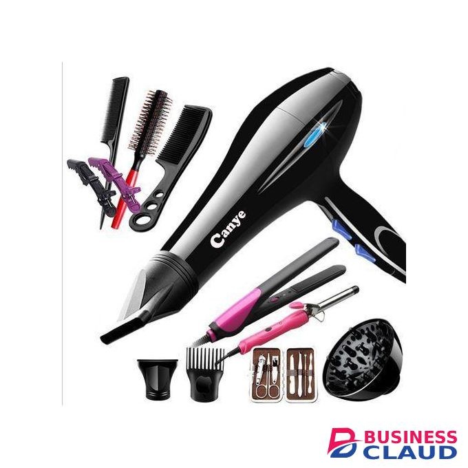 Blow Dry Hair Dryer - Black With Accessories, Combs & Flat Iron - Full Set.