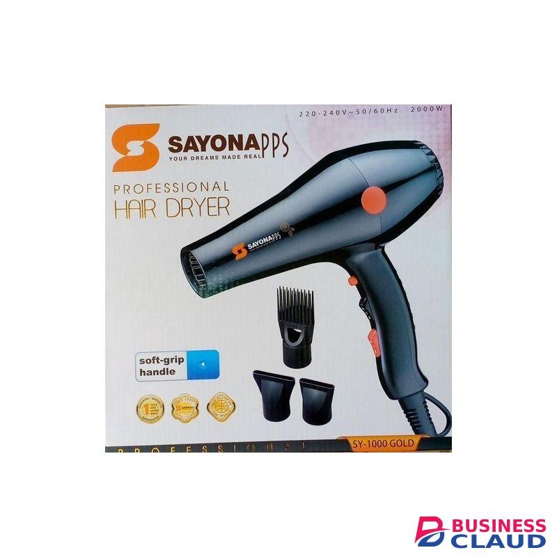 Sayona Hair Blow Dryer SY-1000 -Power: 2000 Watts 2 Speeds and 3 Heat Setting Soft Grip Handle