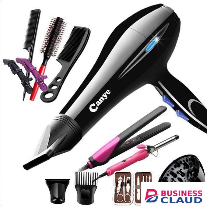 Canye Hair Professional Blow-dry+ Hair Tongs, Flat Iron, Straightener & Nail Set