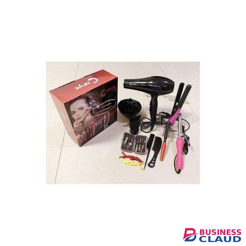 Canye Hair Professional Blow-dry+ Hair Tongs, Flat Iron, Straightener & Nail Set, diffuser, combs