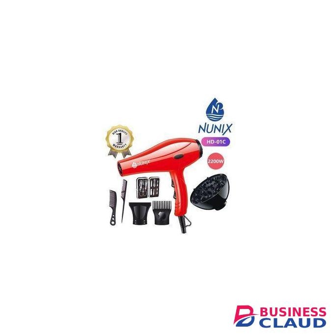 Nunix Professional Hair Blow Dryer –Fast Drying, 2 Speed & 3 Heat Settings, Concentrator Nozzle