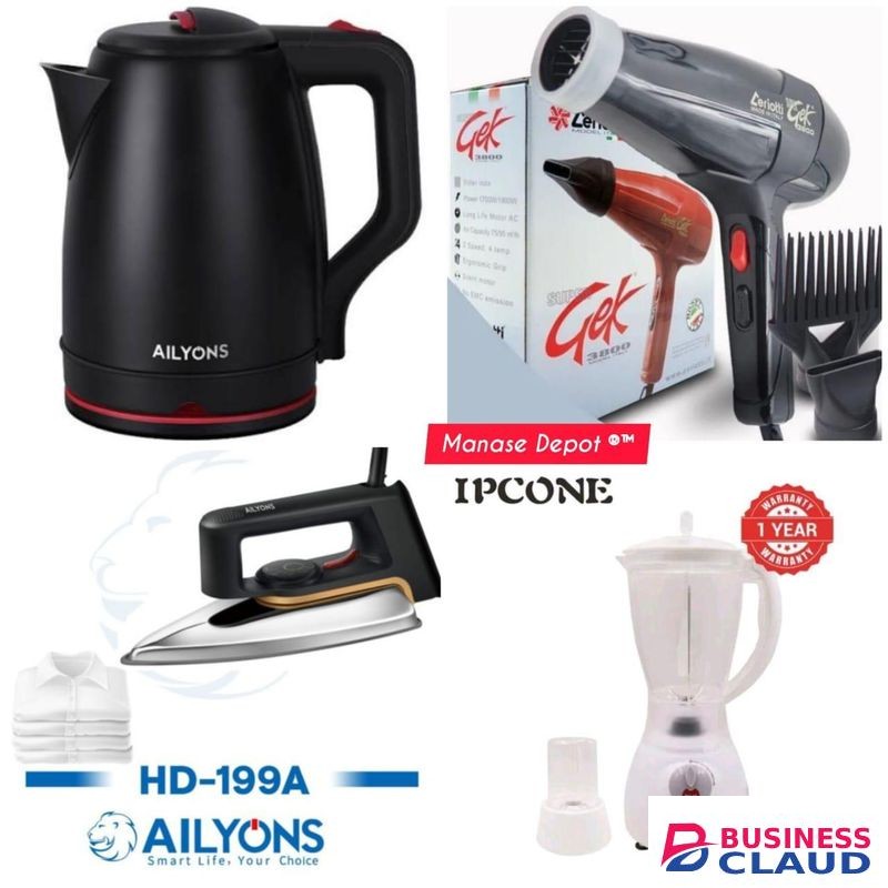 Ceriotti GEK 3800 Salon Blow Dryer + Blender 1.5L (2 Jars) + 2.2L Kettle + Dry Iron Box – 4-in-1 Combo Deal