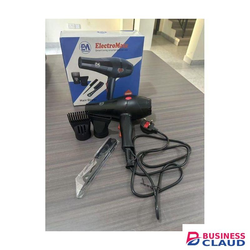 ElectroMate 2200w Professional Hair Dryer ,Straightener, Blow-dry, With 3 Speed & 2 Temperature Settings- Black