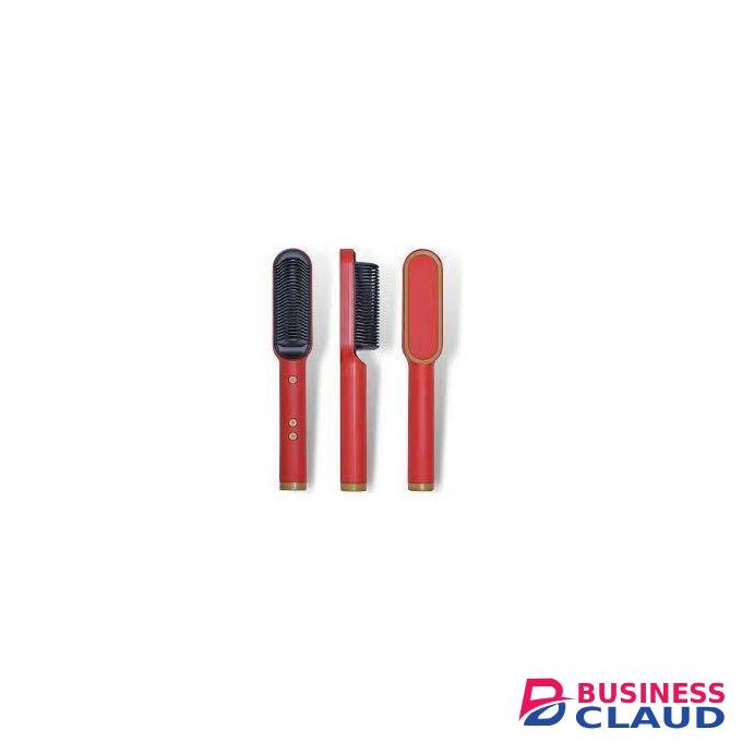 2-in-1 Hot-Air Hair Styling Comb Straightener Hair Brush blow dry hair dryer Hot Brush Flat Iron-red