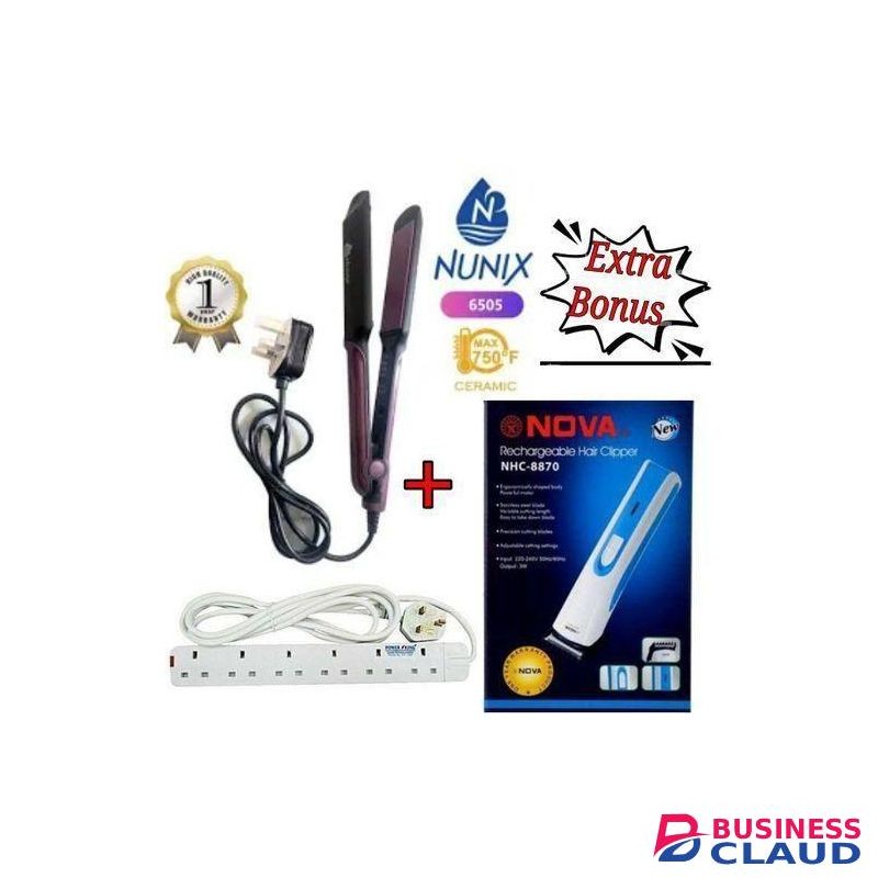 Nunix Professional Hair Straightener Flat Iron Style +6Way Extension+Nova Hair Clipper