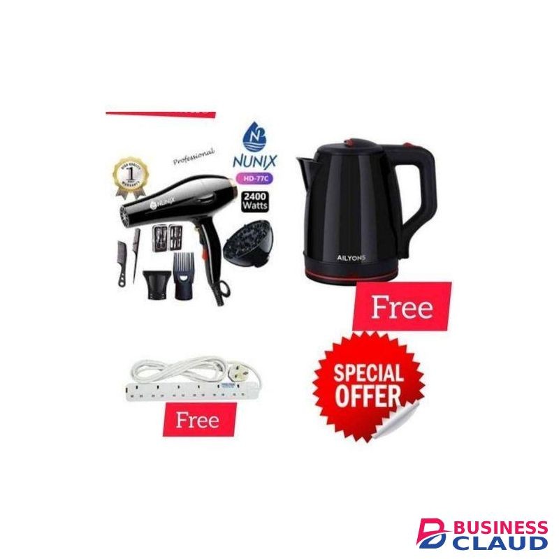 Nunix 2400W Pro Hair Blow Dry +AccessorieS+2.2LKETTLE+4 WAY EXT