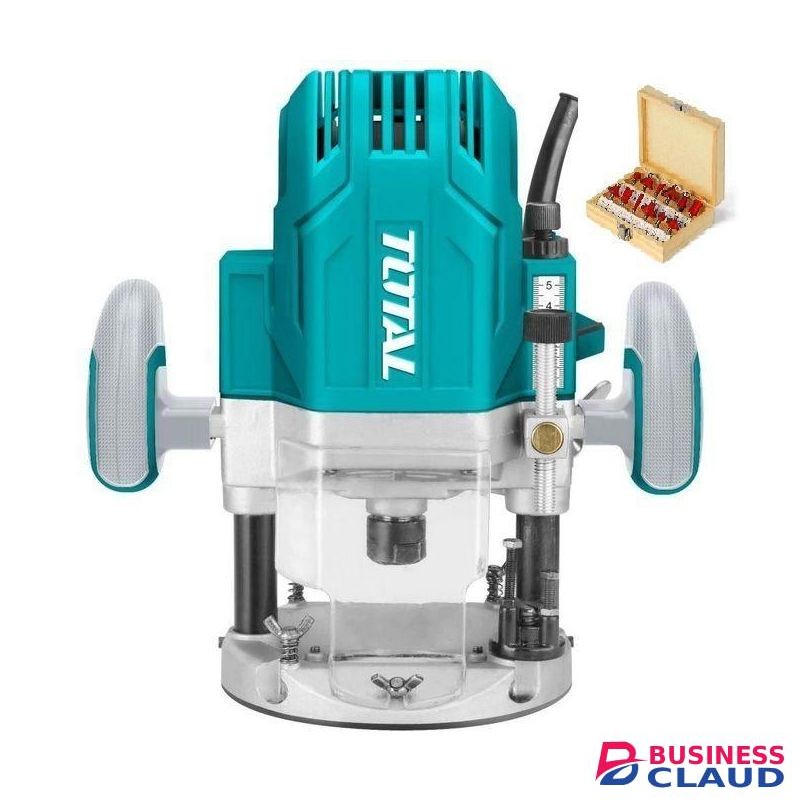 TOTAL 1200Watts Electric Compact Wood Router Tools For Woodworking, Cabinet Working Fixed Base Wood Router With 12 Pieces Router Bits, Variable Speeds,