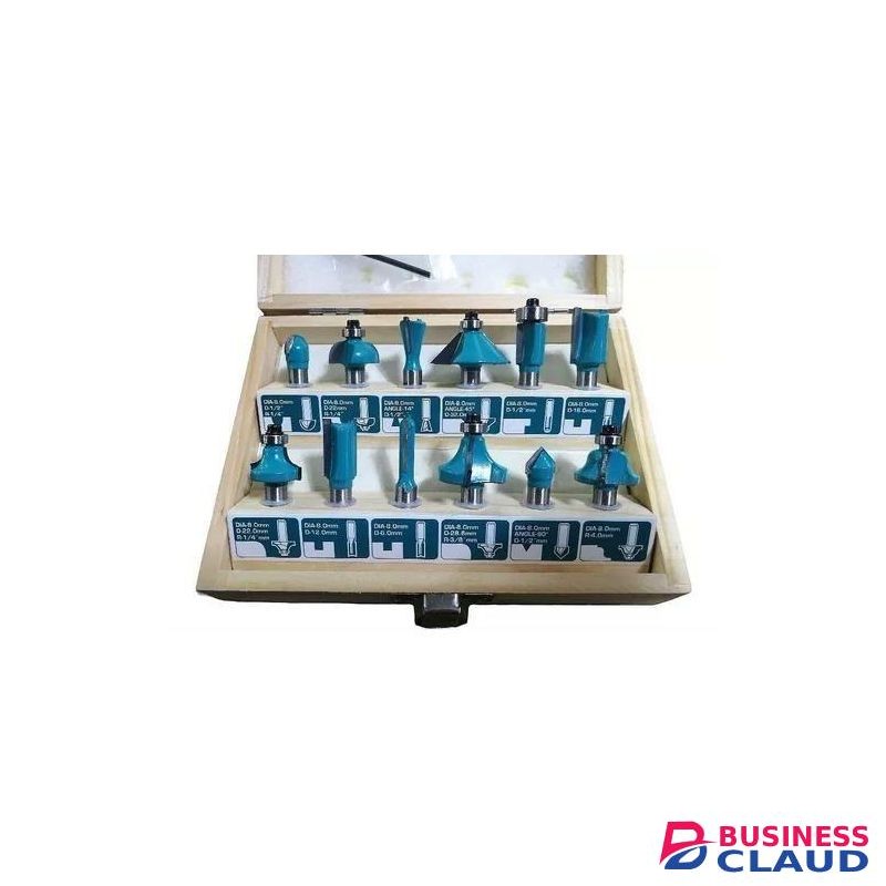 12-Piece Tungsten Carbide Router Bit Set (for Wood, Shank Ø 8 mm, Accessory Routers)