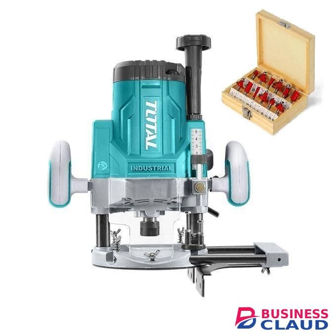 TOTAL Industrial Electric wood Router plus free 12 pieces router bits for Professionals Woodworking, DIY, plunging, edge forming, slot cutting, laminate trimming and dovetail cutting