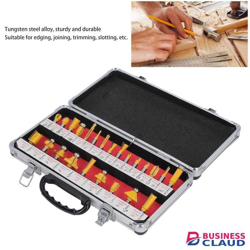 24 Pieces Router Bit Set 8mm Shank Woodworking Milling Cutter Kit Wood Trimming Grooving Chamfering Tools Wood Routers Kit Woodworking Tools for Home Improvements and DIY