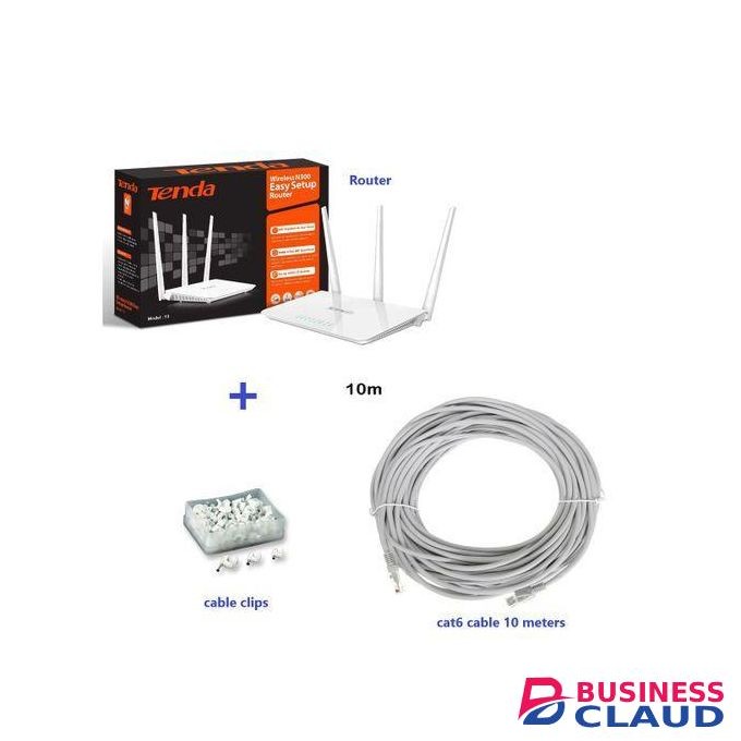 tenda 300 Mbps Wireless WiFi Router ,cable clips and 10 meters internet cable