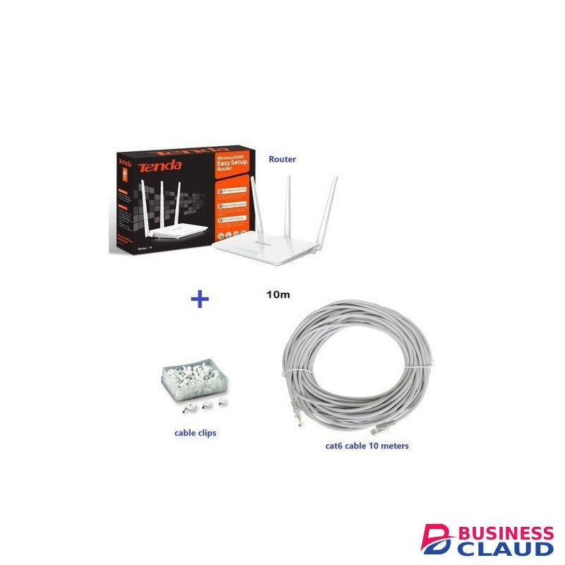 tenda 300 Mbps Wireless WiFi Router ,cable clips and 10 meters internet cable